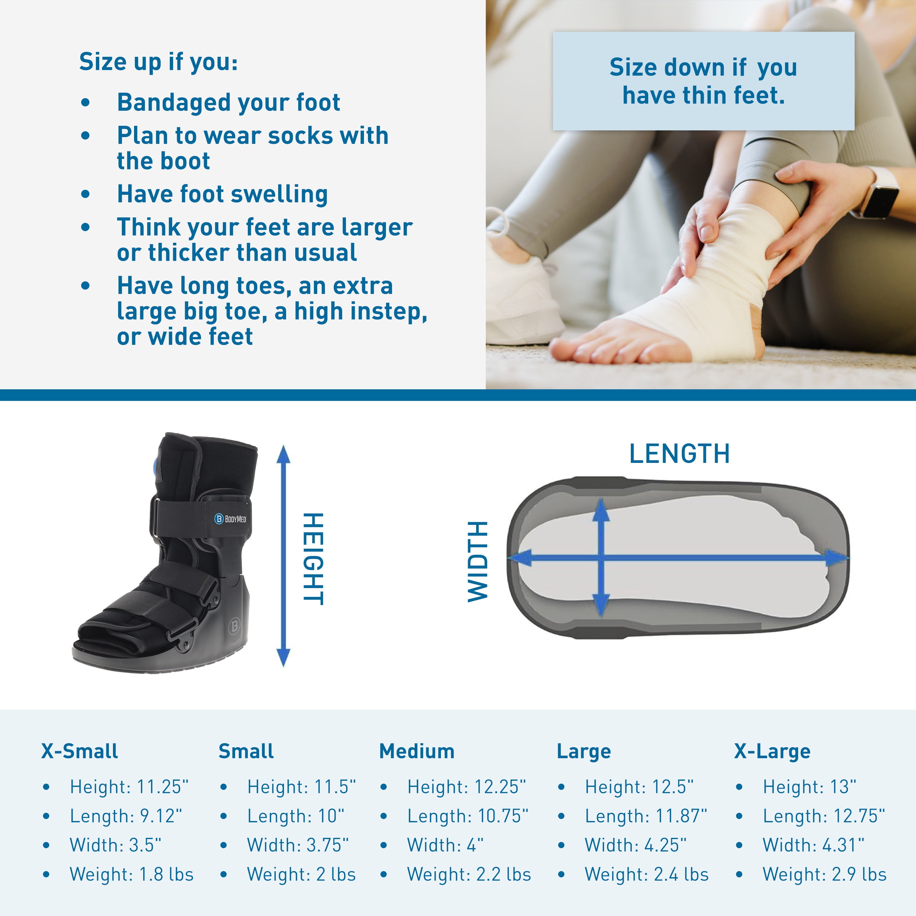 BodyMed Air CAM Walking Fracture Boot, Large, 12.5" Tall - Adjustable and Shock-Absorbing Support for Foot and Ankle Recovery - Fits Left & Right Foot