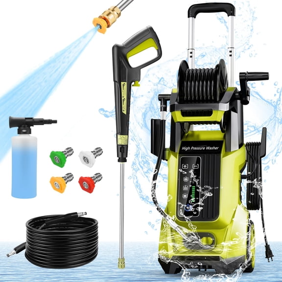 Vebreda 2000W 3200PSI Electric Pressure Washer Cleaner with Hose Reel, Yellow
