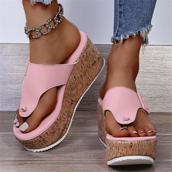 TUOBARR Platform Sandalss Women Wedge, Womens Sandals Flip Flop Comfort Slip on Casual Beach Travel Walking Platform Wedge Shoes Pink