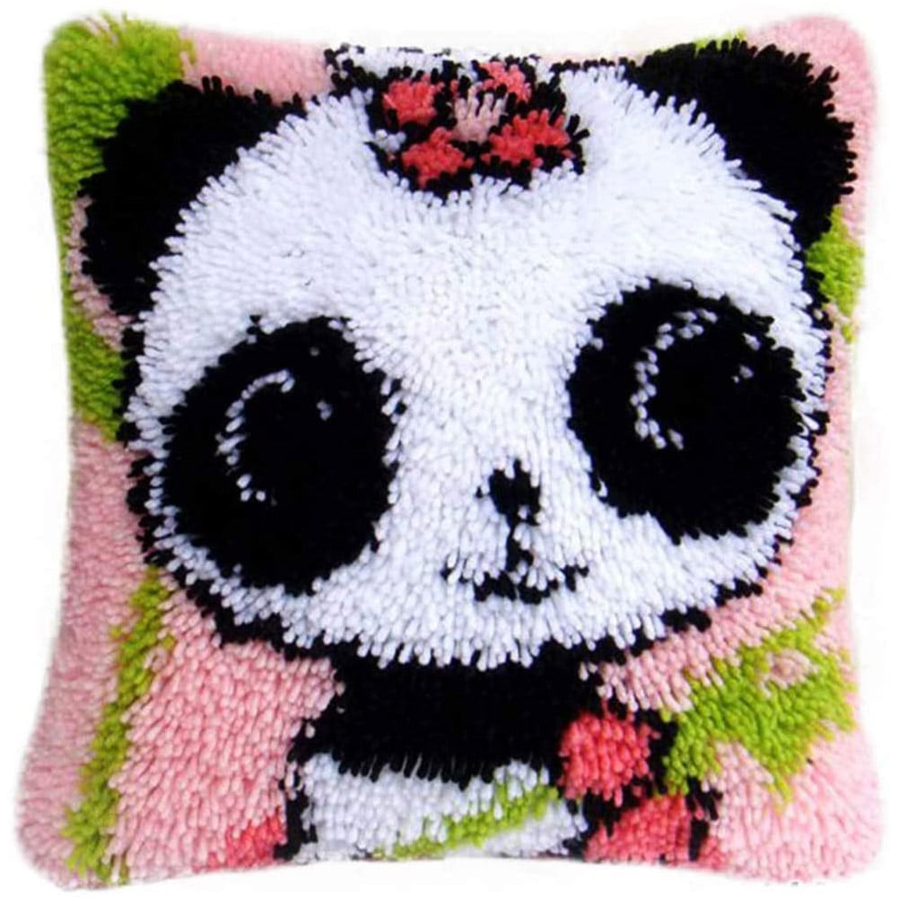 Animal Panda Latch Hook Rug Kits DIY Material Pillow Cushion Cover Making 