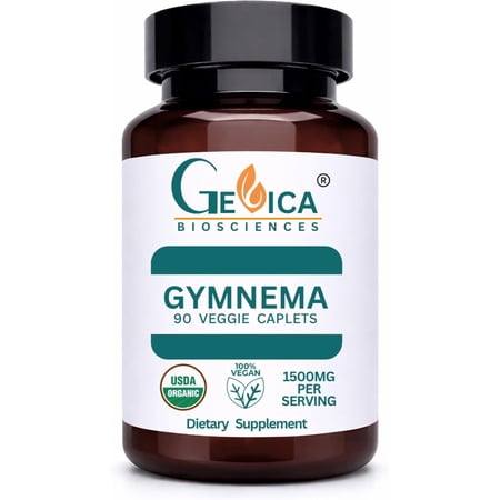 GeVica Biosciences Gymnema Sylvestre Supplement– USDA Organic, 1500 mg per Serving, No Extract, NPOP & BioAgriCert Certified, 90 Vegan Caplets