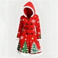 thumbnail image 5 of Women’s Sherpa Lined Christmas Coat Hooded Winter Jacket Fleece Thicken Long Sleeve with Faux Fur Collar Toggle Buttons Relaxed Fit Holiday Print Outerwear,Red,S, 5 of 5