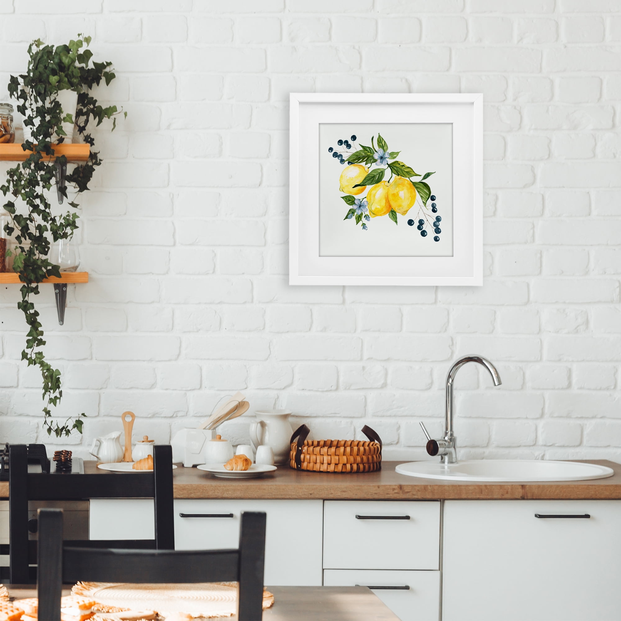 Stupell Industries Lemons with Blossoms & Berries White Framed Print Under Glass, design by Livi Finn