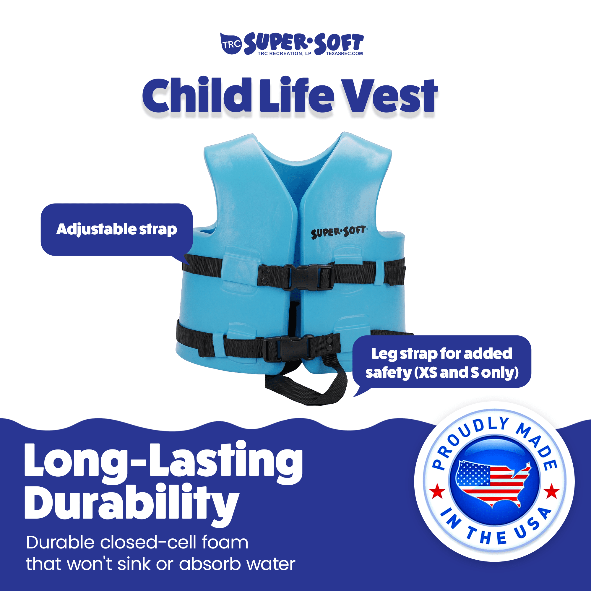 TRC Recreation Super Soft Child Life Jacket Vest, Medium, 2 Pack