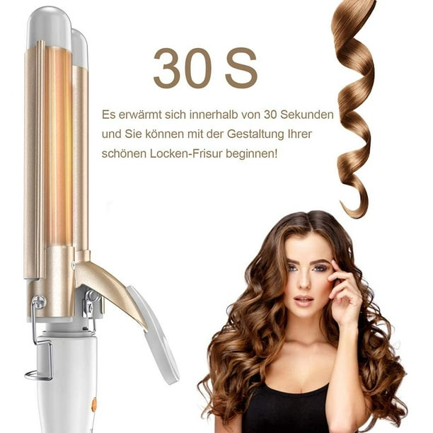 Baguette de Fer à Friser à 3 Barils, Température Constante 60S Chauffage  Rapide Beachy Waves Onduleur à Cheveux Portable Prise UE 110‑240V