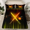 thumbnail image 2 of Manfei Lightsaber Queen Sheet Sets,Teens Colorful Neon Flat Sheet,Yellow Stripe Line Queen Fitted Sheet For Boys Kids,Microfiber Bedroom Decor,4 Pieces, 2 of 7