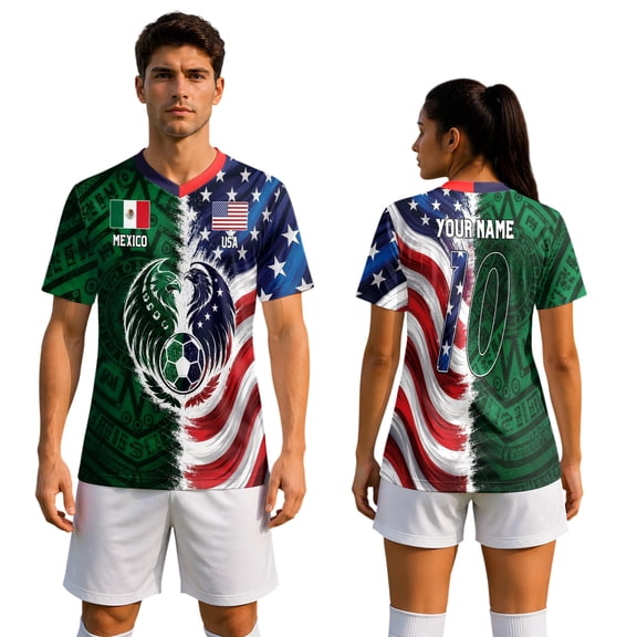 Custom Half USA Half Mexico Soccer Jersey, Personalized Soccer Jersey, Mexico USA Binational Football Jersey, Soccer Fan Gift Jersey