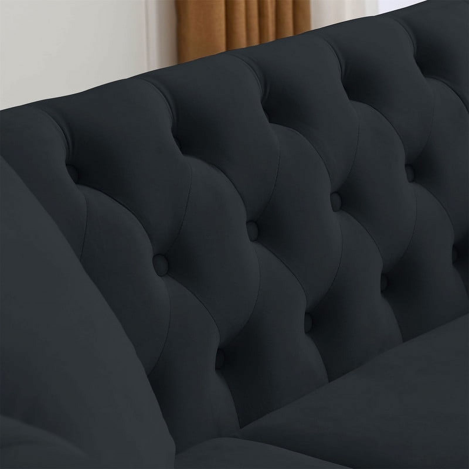 59" Loveseat Velvet Sofa, Chesterfield Tufted Sofa for Living Room, 2-Seater Sofa with Two Pillows,Rolled Arms and Nailhead, Couch for Living Room, Bedroom, Black