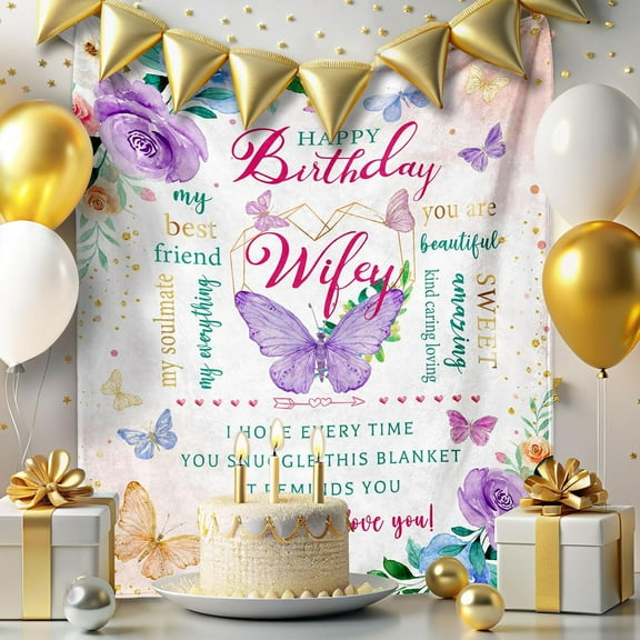 Wife Birthday Gift Ideas, Birthday Gifts for Wife from Husband, Gifts for Wife Birthday Unique, Happy Birthday Wifey Gifts Throw Blanket 50x60, Birthday Present for Wife, Gifts for Her Bday Wife