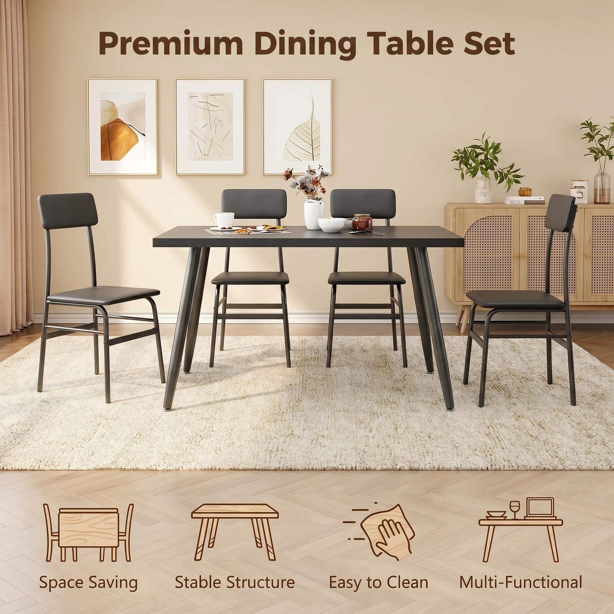 Dining Table Set for 4, Lofka Modern Kitchen Table and 4 Chairs for Small Spaces & Breakfast Nook, Black