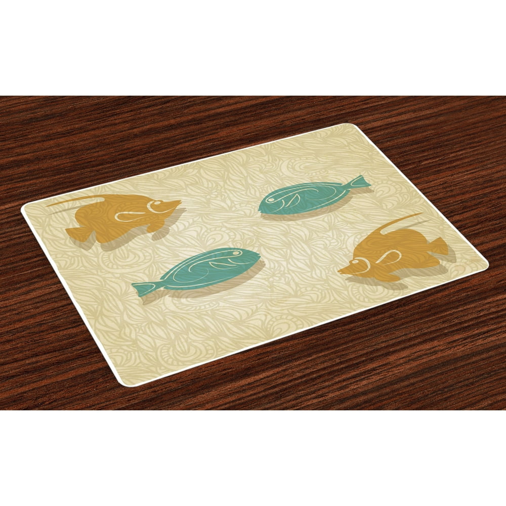 Fish And Wave Placemats Set of 4 Aquarium Marine Ocean Themed Fishing