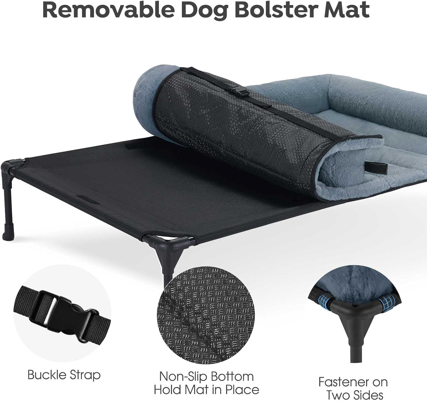 Orthopedic Elevated Dog Bed with Fluffy Plush Bolster Cushion, Indoor Raised Dog Beds for Large Dogs, Soft Pet Sofa Cot with Removable Washable Mat, No-Slip Feet, 49 x 33 inches, Cream White