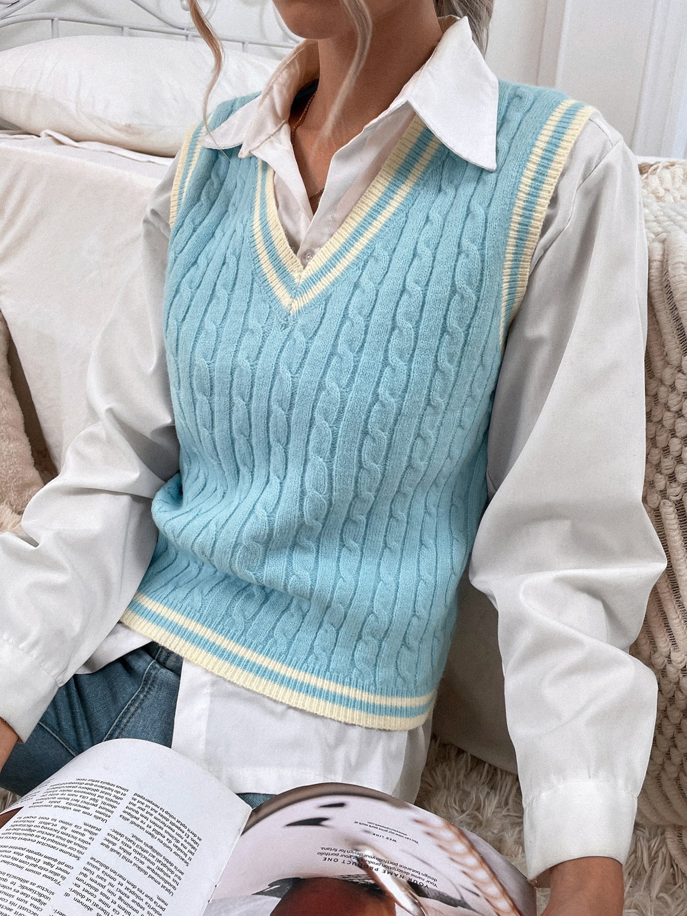 Women's Cable Knit Cricket Sweater Vest 