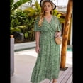 thumbnail image 4 of Vestido Corto de Corte A con Escote en V, Corta, Volantes y Dobladillo para Mujer, Talla Grande Verde XXL, 4 of 10