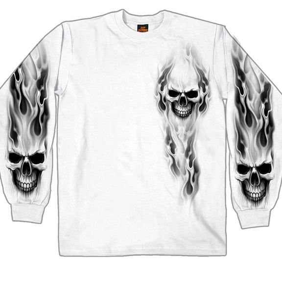 Hot Leathers GMD2241 Mens 'Ghost Skull' White Long Sleeve Shirt X-Large