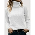 thumbnail image 4 of Womens' Turtle-Neck Long Sleeve Cable Knit Sweaters White S, 4 of 5