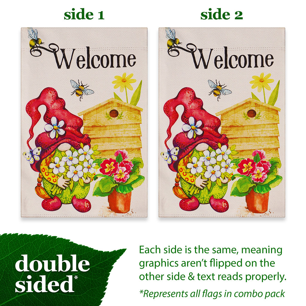 G128 Garden Flags Set of 4 Double Sided 12"x18" Seasonal Gnomes Outdoor Blockout Fabric