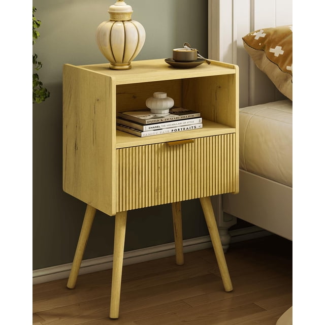Mesa de Noche JOONEE Vintage Roble Amarillo con Cajón 42x30x65 cm