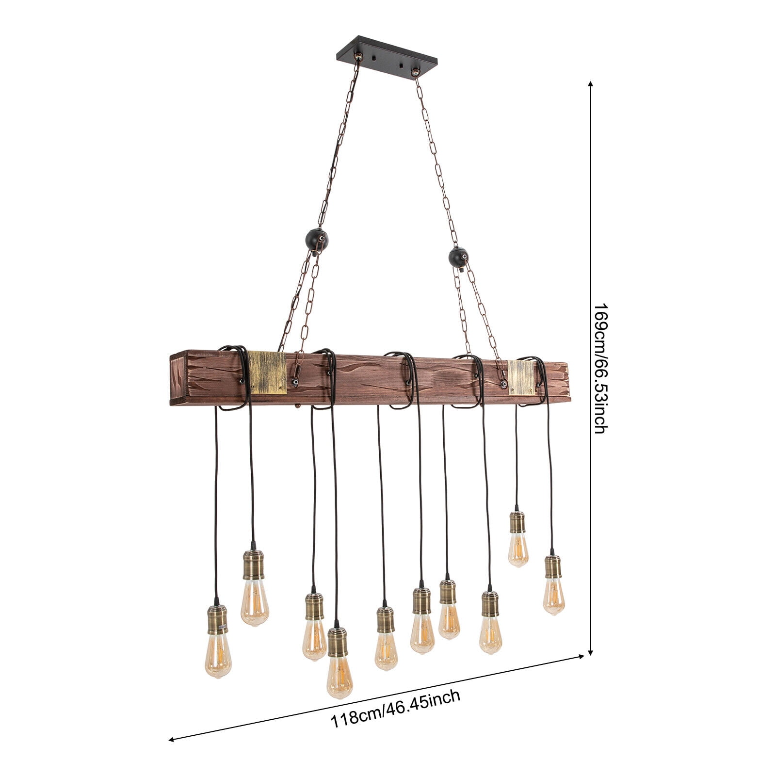 Rustic Chandelier 10 Lights Industrial Black Metal Wood Hanging Pendant Light Fixture E26 for Kitchen,Island,Bar,Cafe,Dining Room,Farmhouse