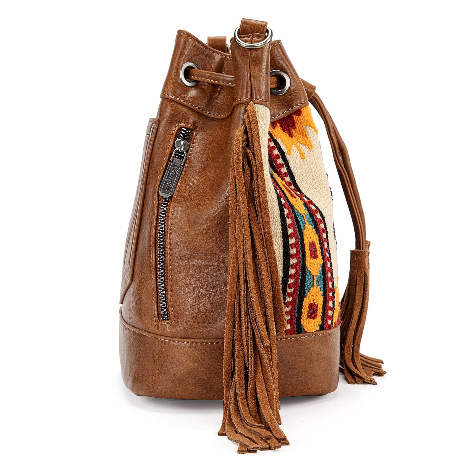 Wrangler Hobo Bags for Women Designer Bucket Purses Western Shoulder Handbags, Brown-Tan