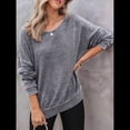 thumbnail image 4 of Sudadera de Cuello Redondo de Punto Gofre de Gran Tamaño para Mujer, Sudadera Informal de Larga con Laterales Gris XXL, 4 of 7