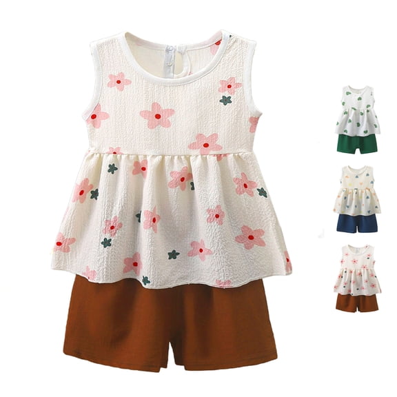 SROBPTY Toddler Girls Summer Set Print Crew Neck Sleeveless Tops Short Pants for 0-8Y