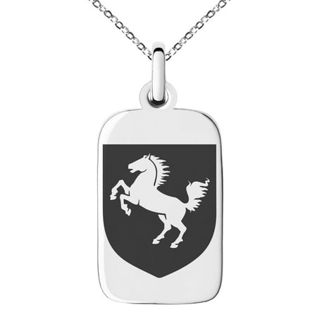 2 Arm Pendant - Stainless Steel Horse Battle Coat of Arms Shield Engraved Small Rectangle Dog Tag Charm Pendant Necklace