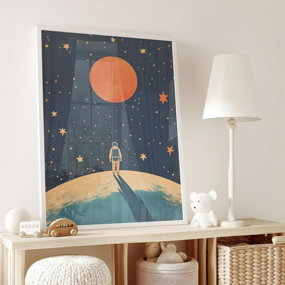 Space Kids Room Print, Astronaut Sun Stars Wall Art, Outer Space Playroom Decor, Moon Space Travel Poster, Boys Room Adventure Art Wall Art, Modern Wall Decor, 8x12 UNFRAMED
