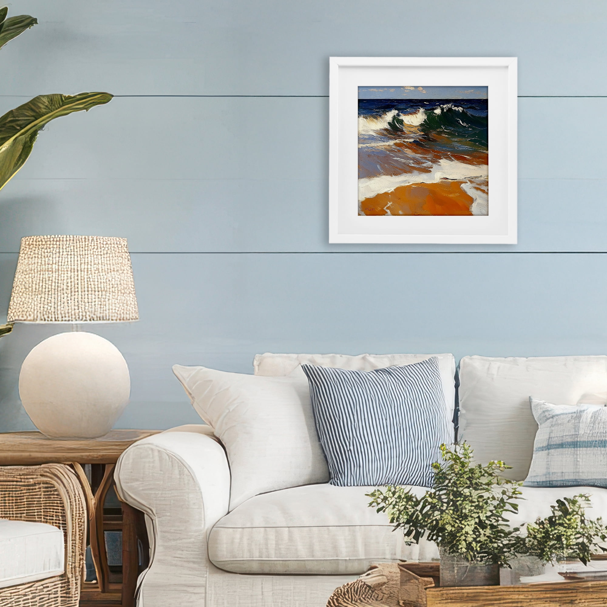 Stupell Industries Glassy Wave Break White Framed Print Under Glass, design by Walker Noble