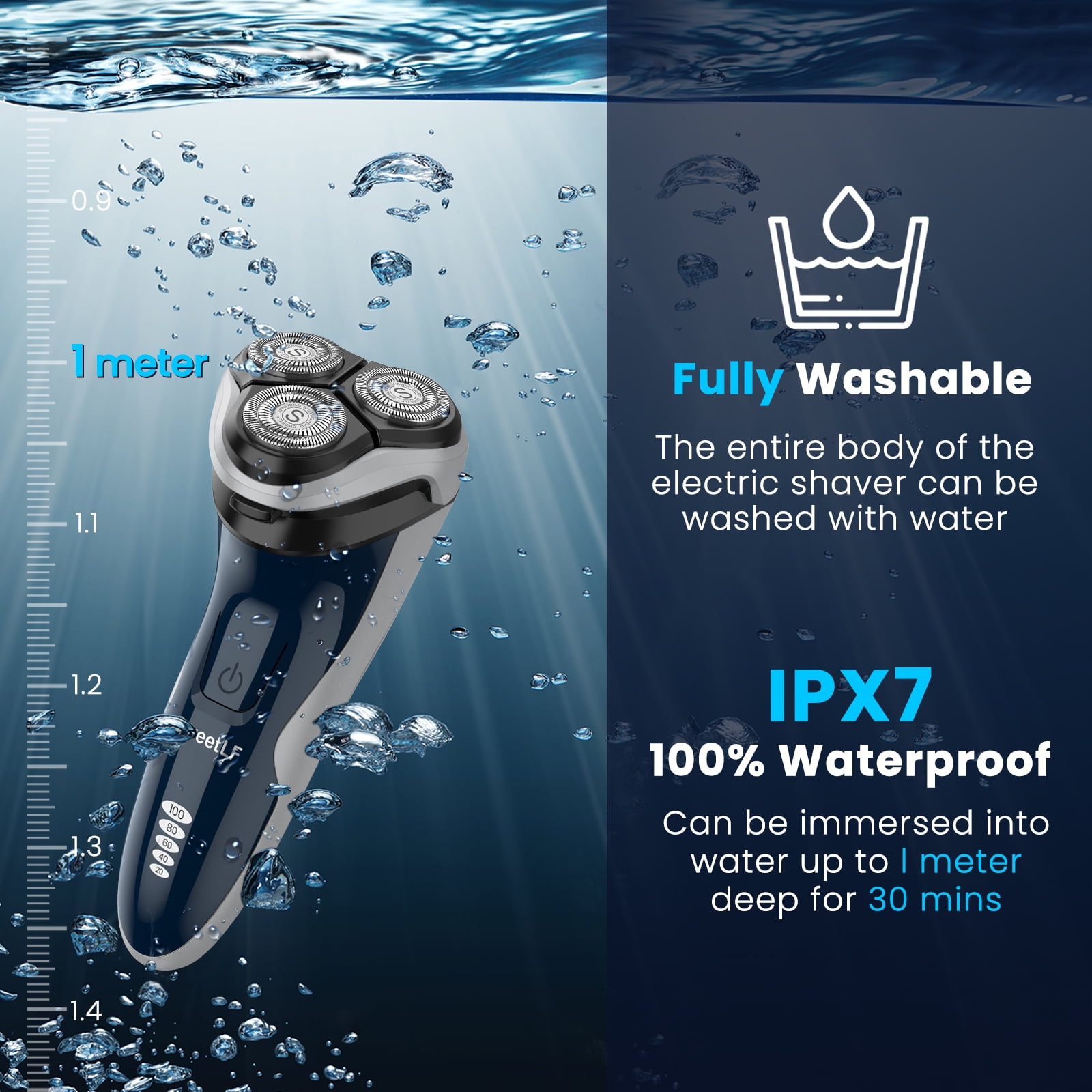 SweetLF Electric Shaver for Men, Cordless Rechargeable Electric Razor with Beard Trimmer, IPX7 Waterproof, Gifts for Men, Blue