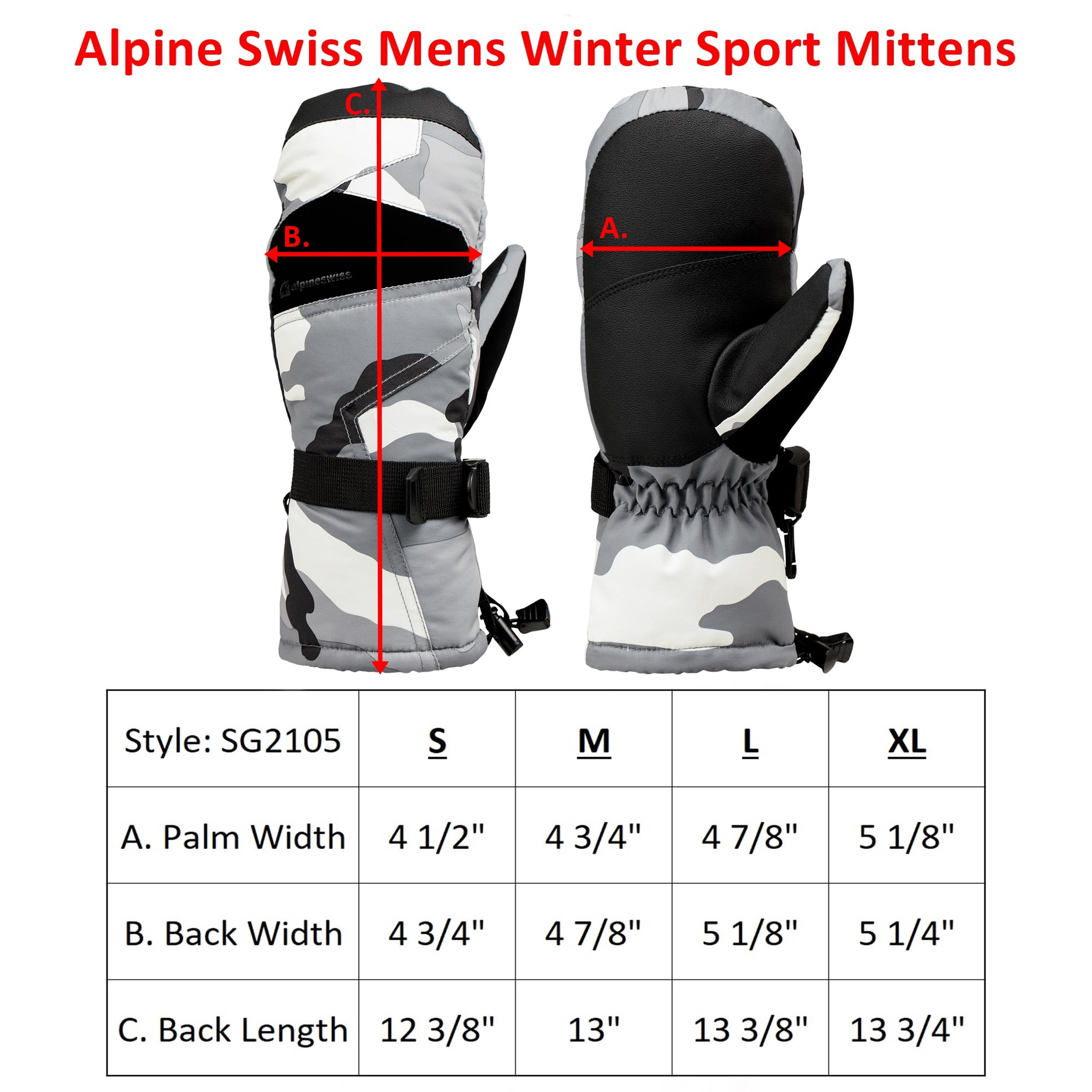 Alpine Swiss Mens Waterproof Ski Mittens 3M Thinsulate Winter Snow Sport Gloves