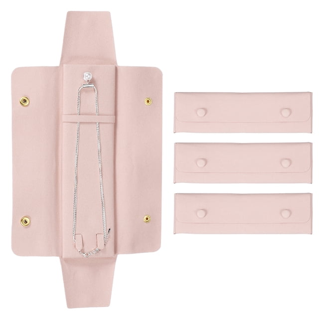 Uxcell 3 Pcs Bolsa de viaje para collar de microfibra, bolsa de almacenamiento de collar organizador de joyería de viaje sin enredos para regalo de mujeres, rosa