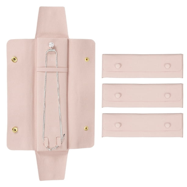 Uxcell 3 Pcs Bolsa de viaje para collar de microfibra, bolsa de almacenamiento de collar organizador de joyería de viaje sin enredos para regalo de mujeres, rosa