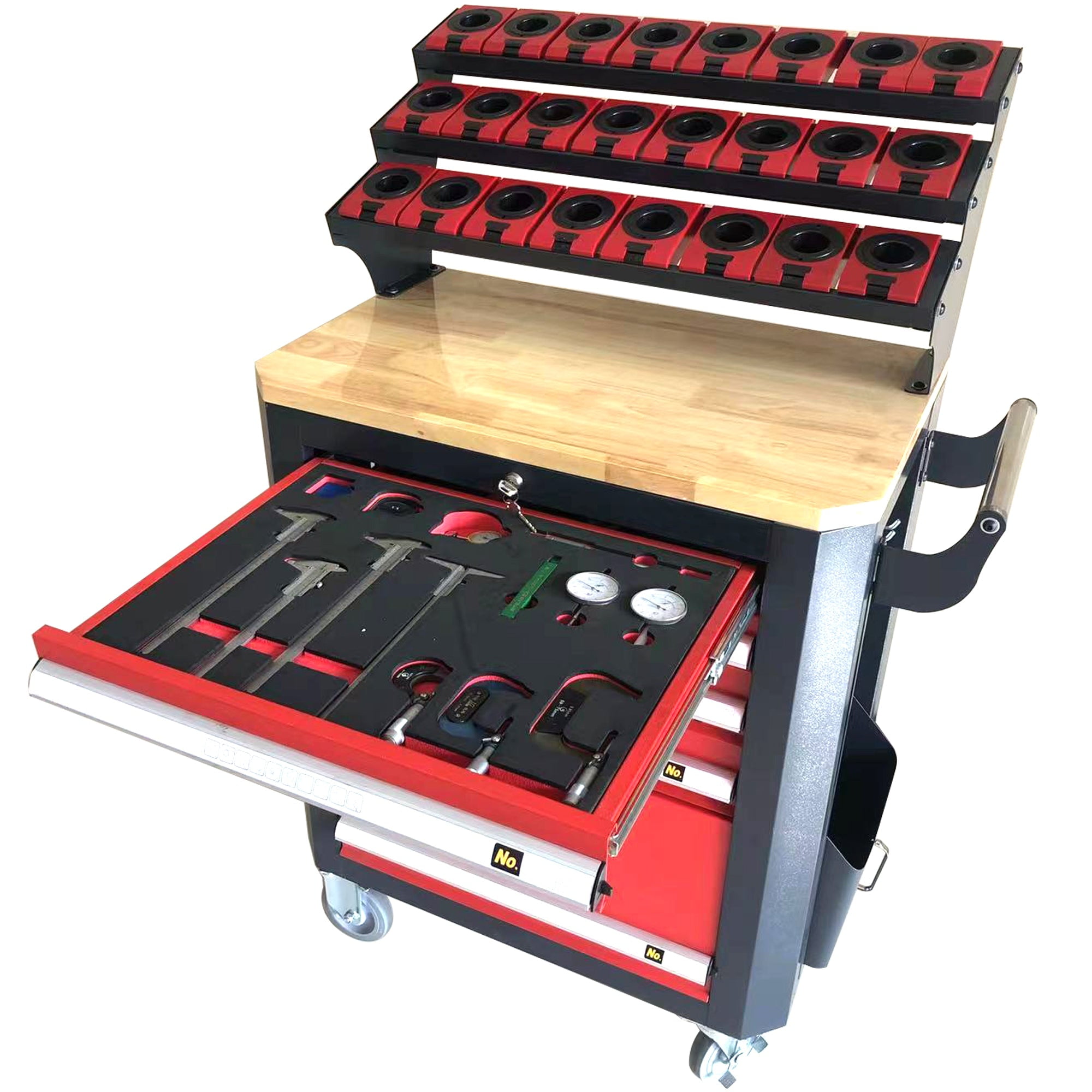 KAKA INDUSTRIAL HQC-540A(BT40) CNC Tool Cart, 5-Drawer Tool Chest with 77 Capacity, Red and Grey, 4 Ball-Bearing Glides, Mobile Work Station