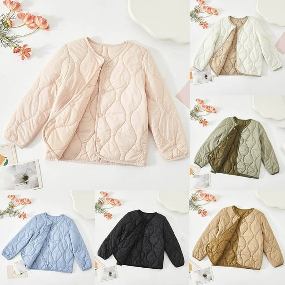 Avtoify Girls Jacket Casual, Girls Fall Jacket Lightweight Leisure, Children's Solid Color Fleece Lined Warm Long Sleeve Casual Jacket without Hood for Winter