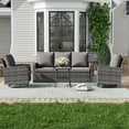 thumbnail image 2 of HOMREST 4 Piece Wicker Patio Furniture Set, 360 Degree Outdoor Swivel Patio Chairs w/Coffee Table and 3-Seat Sofa, Small Patio Furniture Set for Garden, Deck and Poolside (Grey), 2 of 8