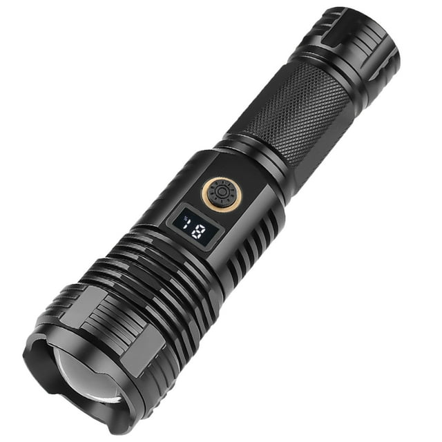 Lampe de Poche Haute Puissance Rechargeable à DEL avec Fonction d'Affichage Numérique, Conçue pour les Aventures en Plein Air, Idéale pour la Randonnée et le Camping