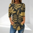 thumbnail image 2 of CYMMPU Loose Fit Tunic Tops 3/4 Sleeve Blouses for Women Dressy Casual Round Neck Summer Fashion Shirts Flower Printed Spring Tops Pleated Dressy T-Shirts Black S, 2 of 5
