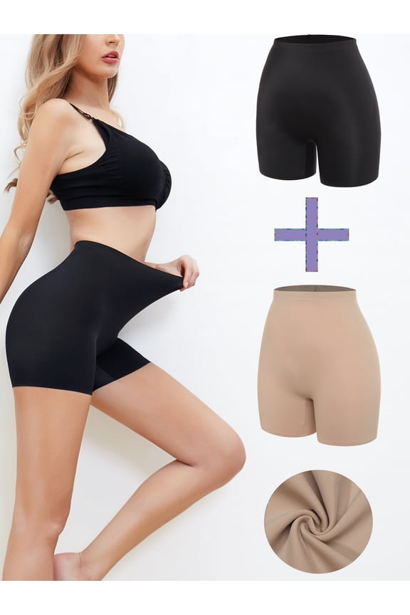 2 Pack Slip Shorts for Women Under Dress Anti Chafing Thigh Bands Seamless Boyshorts Panties Underwear