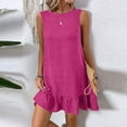 thumbnail image 6 of JoveMarine Summer Dress for Women Lace Round - Neck Ruffled Edges Sleeveless Casual Vest Dress with Tie Detail, Lightweight Mini Dress,Hot Pink S, 6 of 9
