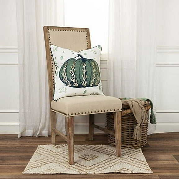 Rizzy Home Harvest Ivory/Green Pumpkin Cotton 20"x20" Poly Filled Decorative Throw Pillow