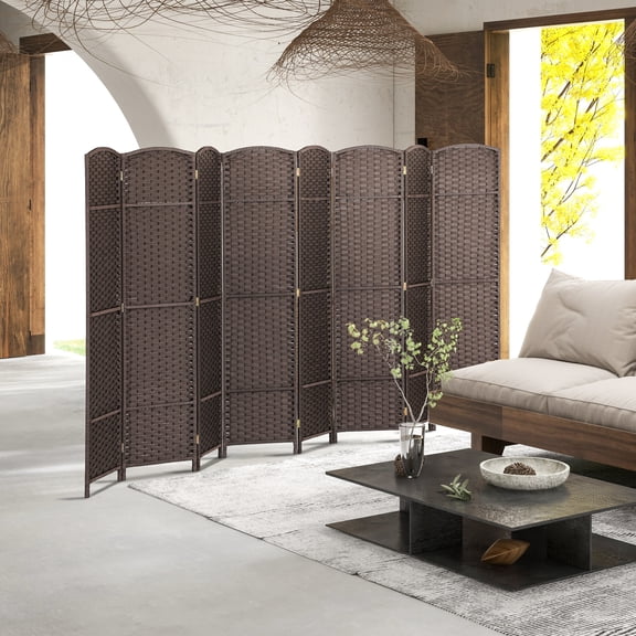 HOMCOM Room Divider, 8 Panel Folding Privacy Screen, 5.6' Tall Freestanding Partition for Home Office, Bedroom, Brown