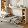 thumbnail image 2 of Full Size Murphy Bed with Storage Bookshelf, Farmhouse Murphy Cabinet with Foldable Panel, Space Saving Wall Bed Chest Bed for Guest Bedroom, Office, Natural, 2 of 8