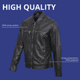 thumbnail image 3 of BLUE WELLFORD SOFT Men's Black Leather jacket Shirt collar Long sleeves Zipped cuffs Set of cut-outs 2 side pockets 2 zipped chest pockets, 3 of 8