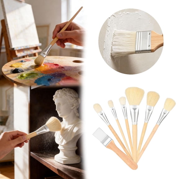 Mop Brush for Acrylic Painting, 7 PCS Assorted Size Paint Brushes for Acrylic Painting Blending Brush with Wooden Handle Artist Brushes for Acrylic Watercolor Oil Painting Face Body Art