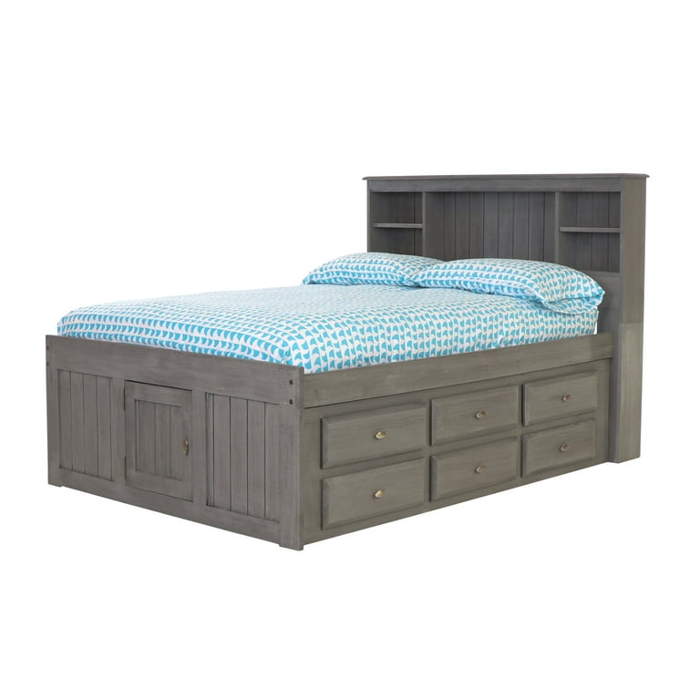 Discovery World Furniture Full Size Bed Frame with Headboard Bookcase and 12 Drawers Full Size Bed with Storage Charcoal