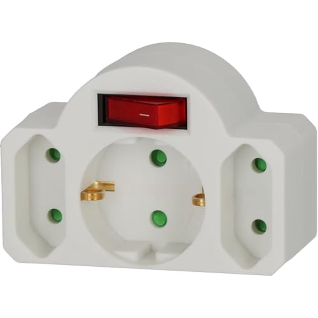 Adaptador de Enchufe 3 Vías con Interruptor 2 Euroenchufes y 1 Toma Tierra Blanco