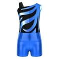 thumbnail image 3 of CHICTRY Kids Girls Sparkly Metallic Athletic Dance Outfit Asymmetric Shoulder Leotard with Shorts Set Skating Dance Outfit Royal Blue 14, 3 of 7