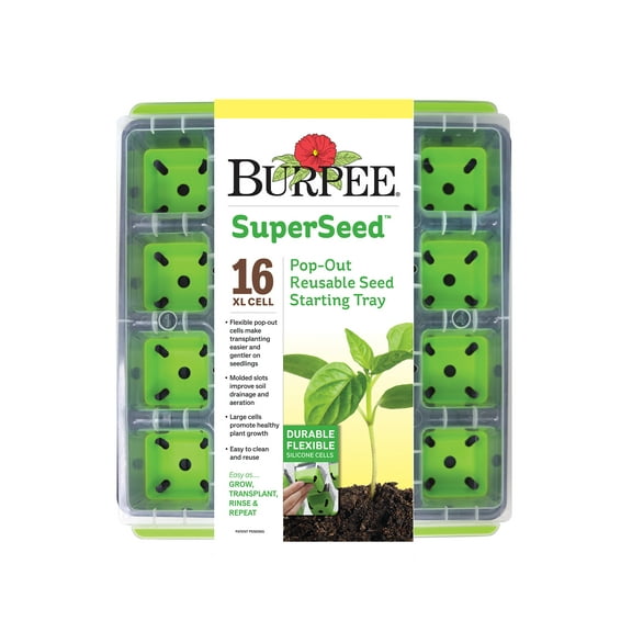 Burpee SuperSeed 16 XL Cell Seed Starting Tray - Reusable and Dishwasher Safe - Growing Tray for Seedlings
