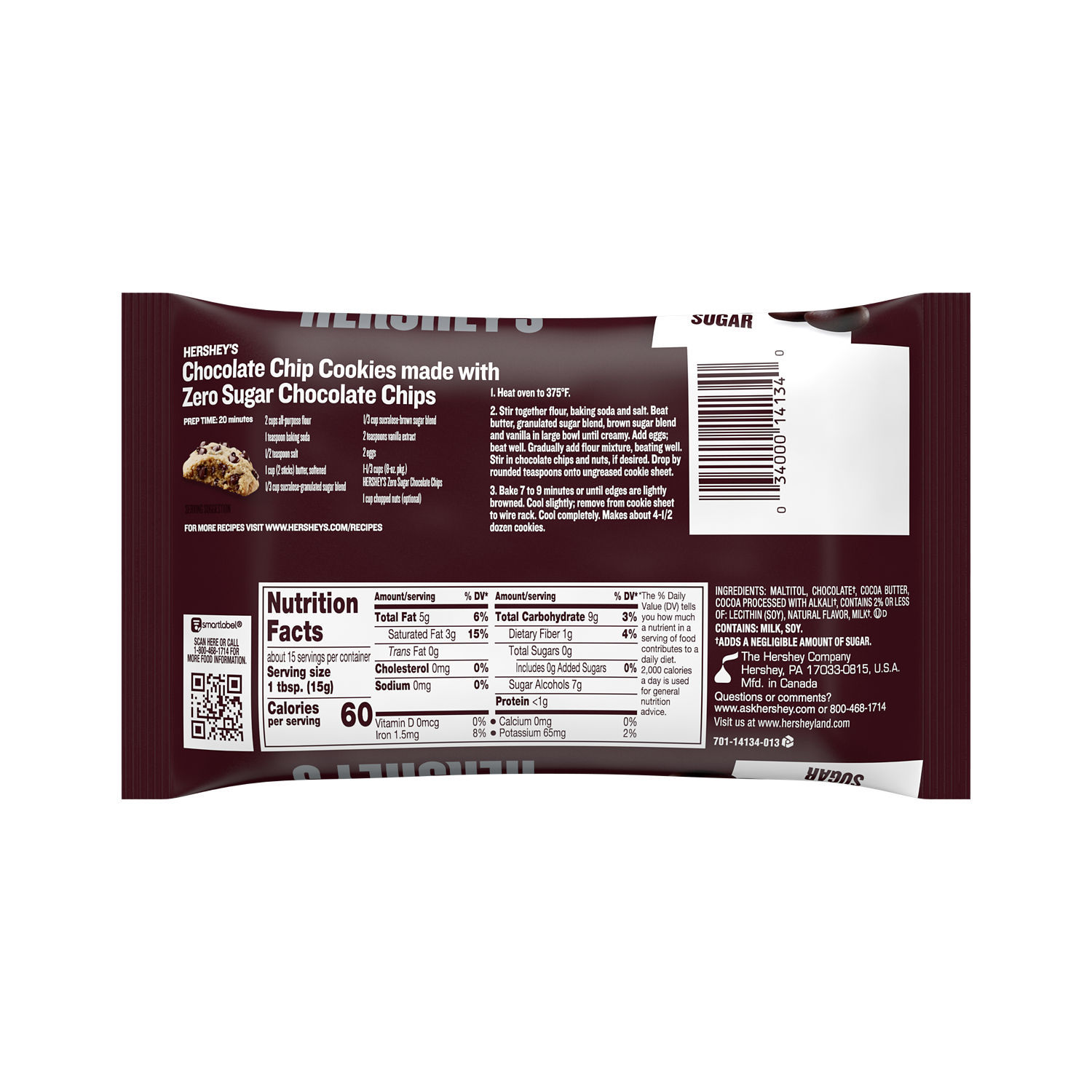 Hershey's Zero Sugar Chocolate Baking Chips, Bag 8 oz - image 3 of 9